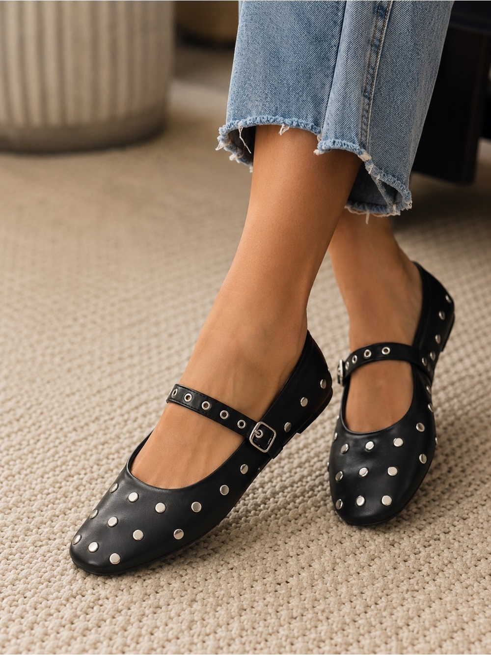 Serra black studded Mary Jane flats black size 7 NWT balletcore